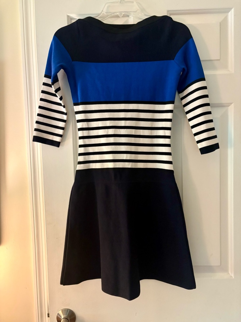 Kate Spade Striped Scuba Sweater Dress Blue Black White XS EUC